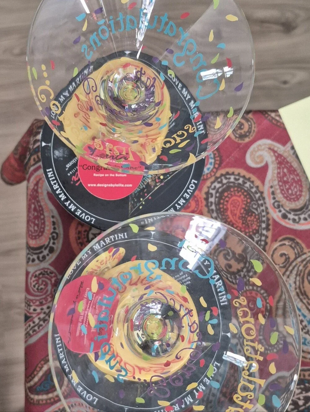 2 Lolita “Congratulations” martini glasses
